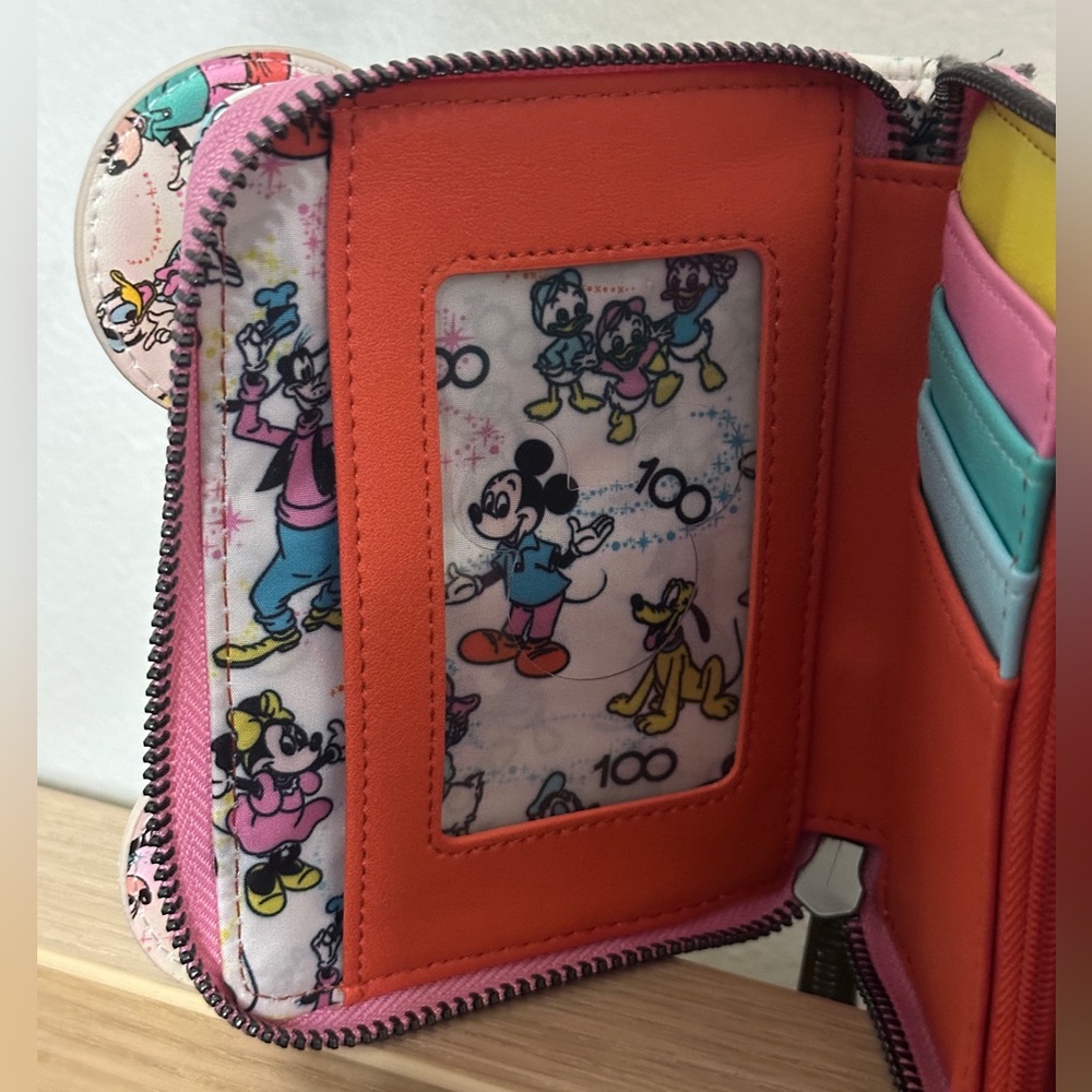 Loungefly Disney 100 Mickey and Friends Classic AOP Iridescent Zip Around Wallet - Picture 7 of 13
